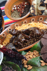 Mexican chicken mole accompanied by all its ingredients