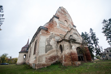 Old abandoned ruined roman catholic church in Velukiy Chodachkiv