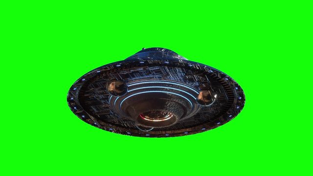 ufo flying saucer on green background. 3d render
