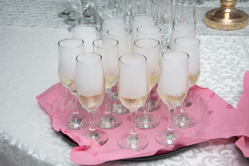 Champagne wine glasses at wedding party