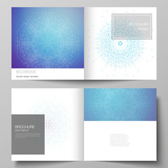 The vector layout of two covers templates for square design bifold brochure, magazine, flyer, booklet. Big Data Visualization, geometric communication background with connected lines and dots.