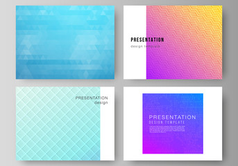 The minimalistic abstract vector illustration of the editable layout of the presentation slides design business templates. Abstract geometric pattern with colorful gradient business background.