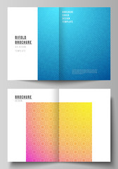 Vector layout of two A4 format modern cover mockups design templates for bifold brochure, magazine, flyer, booklet, annual report. Abstract geometric pattern with colorful gradient business background