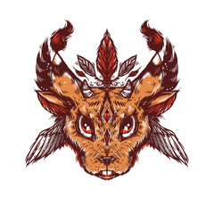 Graphic illustration with squirrel head. Beautiful animal portrait in tribal style. It can be used for printing or idea for a tattoo.