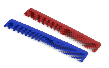 Plastic comb on a white background.
