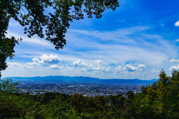 Fototapeta na wymiar landscape of Kyoto city ( panorama view ) in the summer sunny day