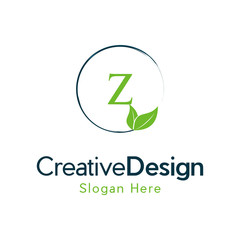 Initial Z Green Letter and Leaf for Modern Beauty Nature Cosmetic, Vegan, Environmental, Creative Letter Z Leaf Logo Design, Letter Z Botanical Logo, Leaf Attached with Alphabet Z