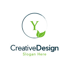 Initial Y Green Letter and Leaf for Modern Beauty Nature Cosmetic, Vegan, Environmental, Creative Letter Y Leaf Logo Design, Letter Y Botanical Logo, Leaf Attached with Alphabet Y