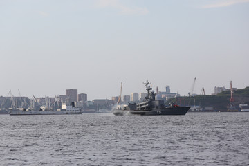 Military ship in the Golden horn Bay, near Vladivostok