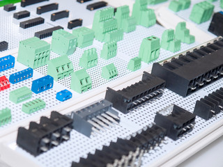 Block clamp for connecting electrical lines isolated on white background. Clamp for connecting electrical wires.