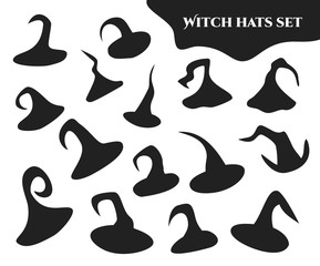 Set of isolated Halloween hand-drawn witch hats