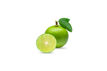 Close-up of lime with isolated on white background