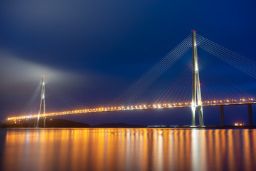 Fototapeta na wymiar Vladivostok, Russian bridge. Night photos on a long exposure.