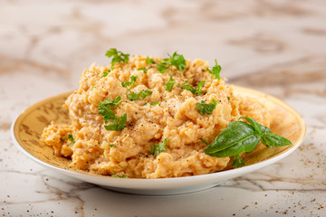 Chicken spread made from minced chicken meat, mayonnaise and ketchup