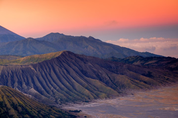Fototapeta na wymiar Nature landscape of surface wave of volcanic soil texture background at slope of Bromo mountain at Bromo Tengger Semeru National Park, East Java, Indonesia