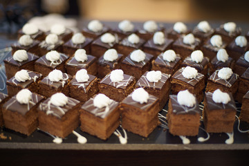 Pile of Delicious Chocolate Brownies Or Chocolate Cakes