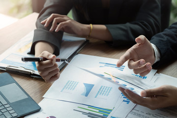 Business people are meeting for analysis data figures to plan business strategies. Business Corporate Organization Meeting Concept