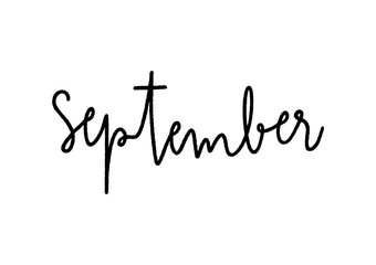 September hand lettering on white background