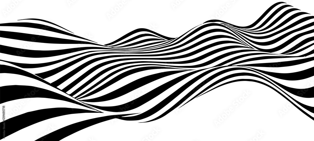 Poster black and white abstract wave. optical illusion. twisted vector illustration.