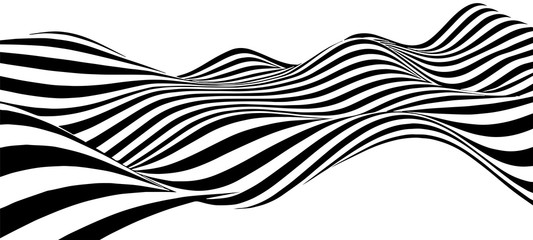 Black and white abstract wave. Optical illusion. Twisted vector illustration.
