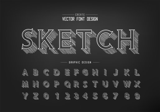 Pencil sketch shadow font and alphabet vector, Chalk idea typeface letter and number design