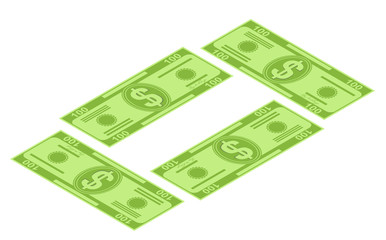 Isometric money icons. Dollar currency banknote green. Dollars bill, money banknote. Dollar bill isolated on white background. 