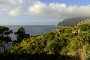 Landschaft und Steilk&uuml;ste bei Betlem auf der Halbinsel Llevant im Naturpark Llevant, Mallorca, Balearen, Spanien