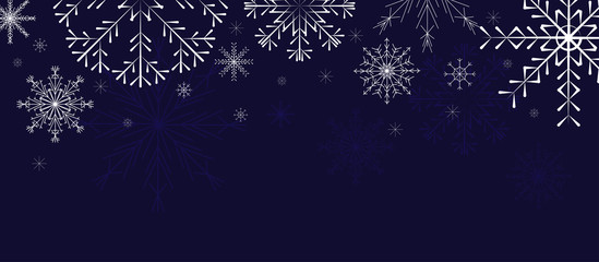 Christmas background decorated with snowflakes. White snowflakes on a dark background. Vector image.