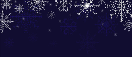 Christmas background decorated with snowflakes. White snowflakes on a dark background. Vector image.