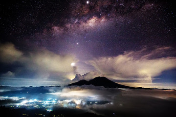 Fototapeta na wymiar Night Sky Milky Way Mount Agung Bali Indonesia