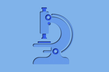 Flat paper cut modern microscope illustration design in a science lab