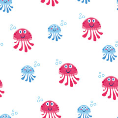 Cute sea vector animals of the deep. Cartoon seamless pattern on a color background. It can be used for backgrounds, surface textures, wallpapers, pattern fills