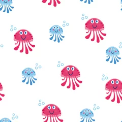 Behang Schattige zee vector dieren van de diepte. Cartoon naadloze patroon op een gekleurde achtergrond. Het kan worden gebruikt voor achtergronden, oppervlaktestructuren, achtergronden, opvulpatronen © a_compot