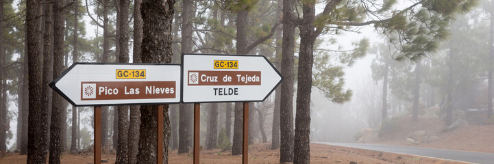 Smoke or fog in the mountains near the village Tejeda. Gran Canaria