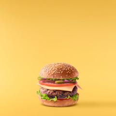 Delicious burger isolated on yellow