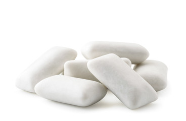 Pile of chewing gum pads close up on a white. Isolated.
