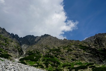 Fototapeta na wymiar Beautiful High Tatras mountains landscape in Slovakia near city Old Smokovec. sunny summer day