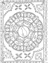 Fototapeta premium Mandala with cat. Coloring book for kids and adults