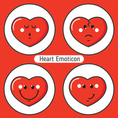 Set of heart emoticons. Collection with different expressions. Flat design. Avatars,cards,stickers, sites, calendars for Valentines Day. Vector illustration