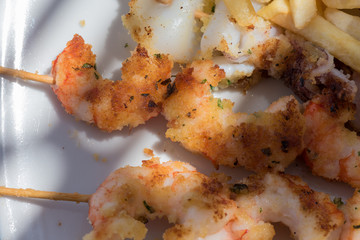 Squid skewers close up