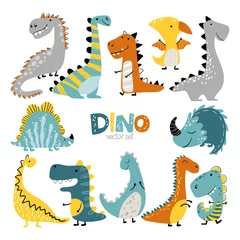 Fotobehang Dinosaurs vector set in cartoon scandinavian style. Colorful cute baby illustration is ideal for a children s room. © Світлана Харчук