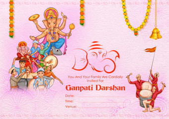 Naklejka premium illustration of Indian people celebrating Lord Ganpati background for Ganesh Chaturthi festival of India