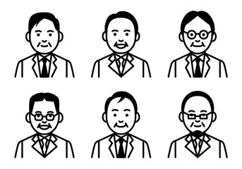 Set of senior men upper body on white background. Vector illustration.