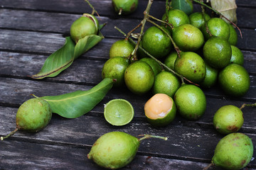 Lemongrass fruit, tropical fruit of Cascaraq green and meaty and juicy dough