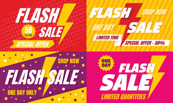 Flash sale banner set. Flat illustration of flash sale vector banner set for web design