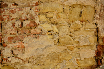 Empty old brick wall texture. Painted problematic wall surfaces. Rough. Grunge, stone, background. Abstract web banner.