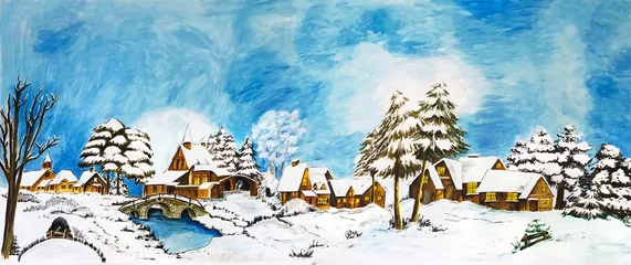 Deurstickers Snowy winter village landscape fairy-tale © lukbar
