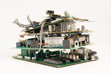 electronic PCB garbage as background from recycle industry and old consumer devices