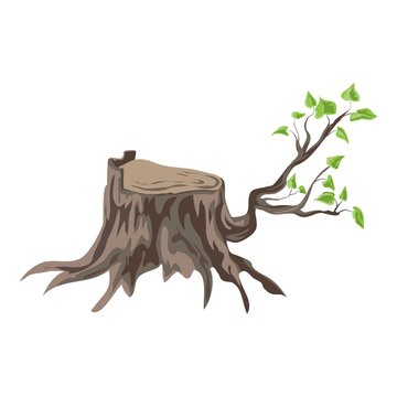 Tree stump with branch icon. Cartoon of tree stump with branch vector icon for web design isolated on white background