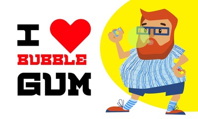 Hipster love bubble gum concept banner. Cartoon illustration of hipster love bubble gum vector concept banner for web design